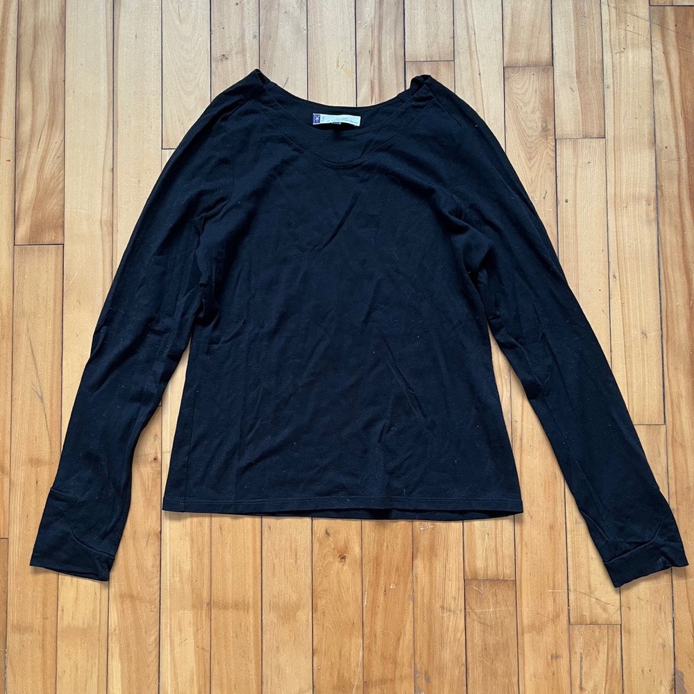 Ibex Black 100% Merino Wool Long Sleeve Top V-Neck Casual Base Layer M